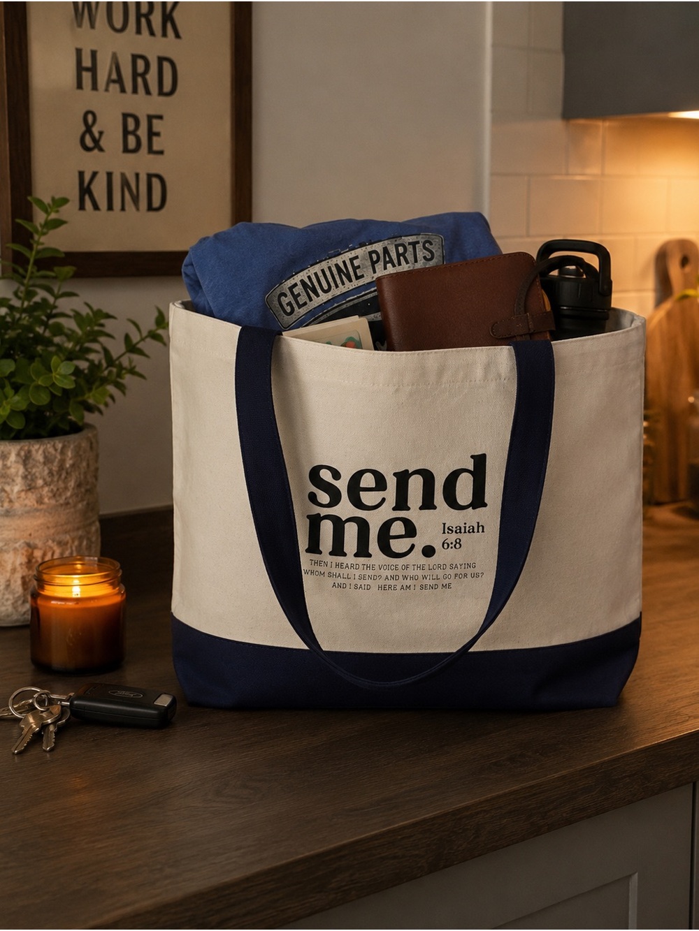 Source Unknown Cream and Navy 'send me.' Canvas Tote